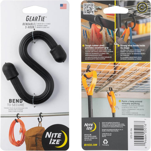 Nite Ize Gear Tie Bendable S-Hook, Black, 4 Count (4 Pack)