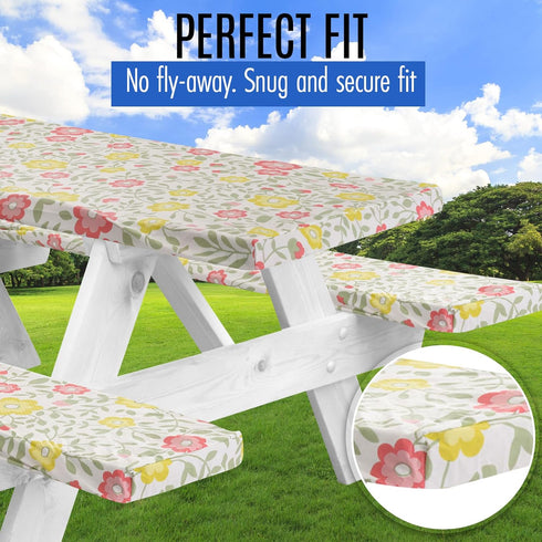 96 30(8ft) Premium Picnic Table Cover with Bench Covers Vinyl Fitted picnic table covers with Elastic RV Camping