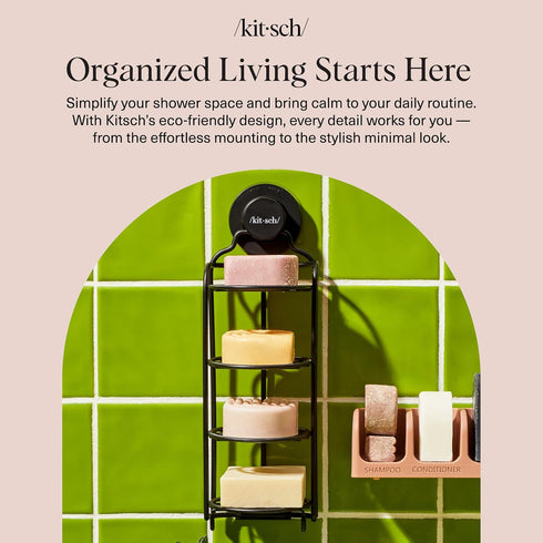 Kitsch Shower Caddy Hanging with Suction Cup Self-Draining Shampoo Bar Holder & Shower Shelves for Conditioner Bars