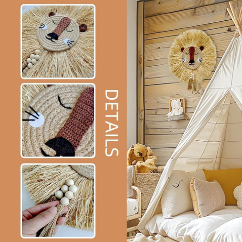 YarnieJiajia Bohemian Lion Head Wall Hanging Art for Nursery - Safari Themed Decor