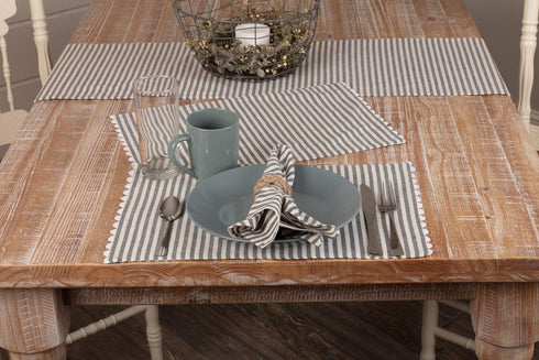 Piper Classics Farmhouse Ticking Stripe Gray Placemats with Rickrack, Set of 4, 12" x 18", Kitchen & Dining Decor