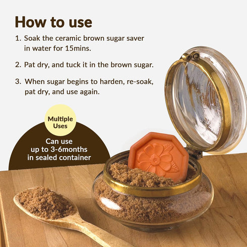 JBK Pottery Terracotta Brown Sugar Saver Handmade Terra Cotta Keeper with Decorative Flower Discs Food-Safe, Made