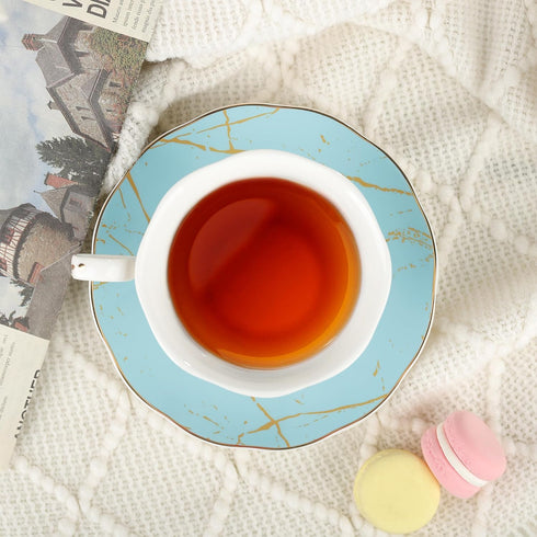 Set 6, Set fanquare Rose Tea Cup and Saucer for British Tea Cups for Gift, Multi-Color Flowers Porcelain Tea Service