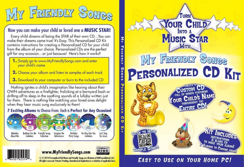 My Friendly Songs Personalized Music CD Kit for Kids, Custom Name Songs, 7 Albums, Gift Idea