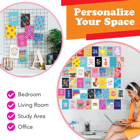 Artivo Bright Indie Collage Kit, 50 Set 4x6 inch Aesthetic Pictures for Teen Girls Bedroom Decor