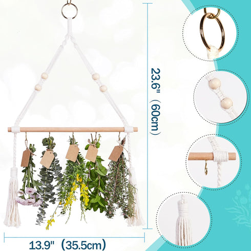 PROTITOUS 2pack 25PCS 32ft Herb Drying Rack Flower Drying with Brown Gift Tags and Natural Jute Twine herb Dryer,Herb