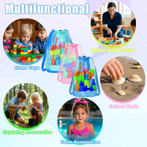 Bag,3pcs Backpack Vodolo Beach Toy Mesh Travel Sand Toys for Sandbox Buckets,Beach Vacation Essentials for Kids,Shell
