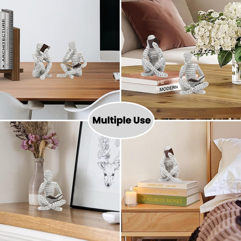 Set 2 Bookshelf Decor Pulp Reading Thinker Sculpture, Abstract Art Statue Ornaments, of Modern Aesthetic Figurine Home