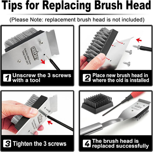 2PCS GRILLART Grill Brush and Scraper Replacement Head