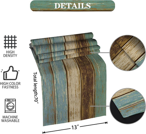 72 Inches Farmhouse Table Runners Long, Wood Grain Spring Table Runner Old Barn Wood Blue Brown Kitchen Heat Resistant