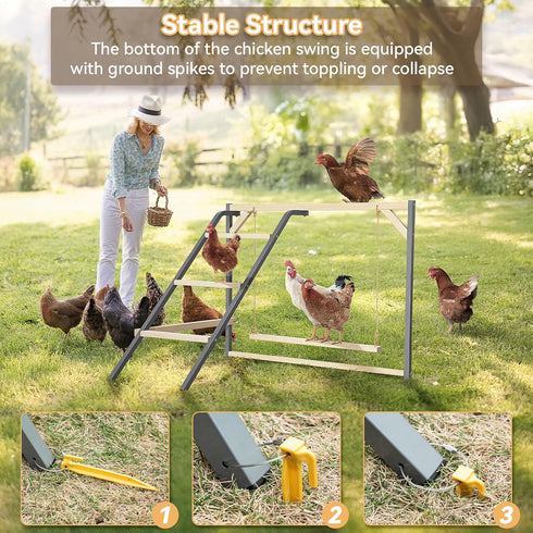 PETSFIT Chicken Perch for Coop-Solid Wood and Rustproof Iron Roosting Bar with Swing - Ideal for Backyard Poultry