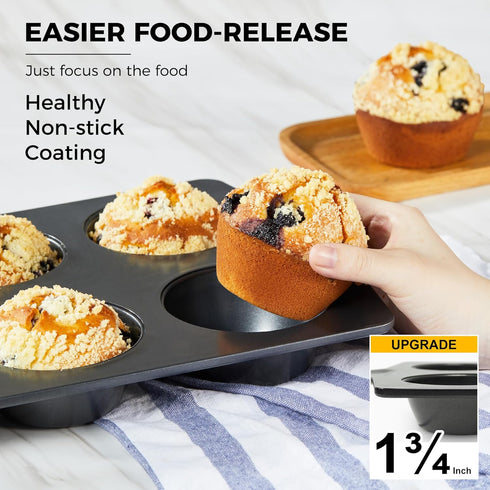 HONGBAKE Nonstick Jumbo Muffin Pan, 2 Pack Large Cupcake Tin for Baking, Cup Cake Tray, 3.5dia, 6 Cup, Premium, Extra Thick, Dishwasher Safe by HONGBAKE