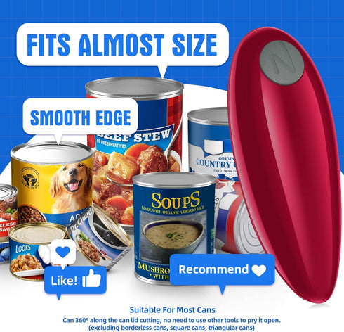 Electric Can Opener, Hand Free Easy Open Any Can Sizes with Smooth Edge, Food-Safe Portable Battery Operated Gadget