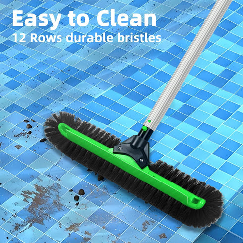 20" 12-Rows Wide Pool Brush Head, Heavy Duty Pool Scrub Brush with Soft Bristles, Inground/Above Ground Pool Brushes