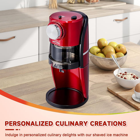 Shaved Ice Machine - Retro Red Snow Cone Maker for Homemade Shaved Ice, Slushie Ice Shaver with Stainless Steel Blade,