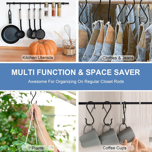 ADIIL 16 Pcs S Hooks with Safety Buckle, Heavy Duty Metal S Shaped Hooks for Hanging Plants, Kitchen Utensils