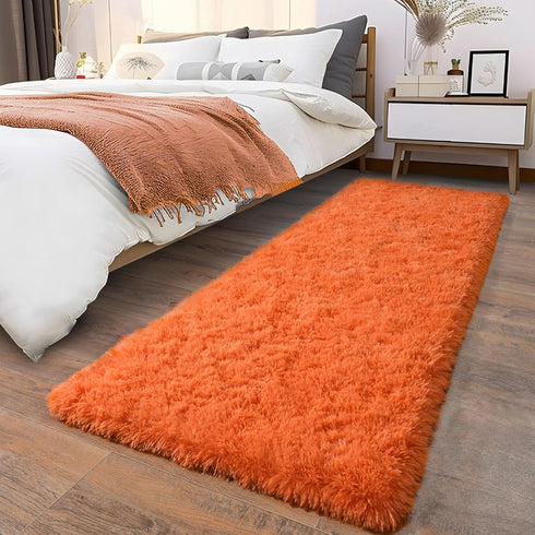 Soft Runner Rugs for Bedroom Hallways, 2x6 Orange Fluffy Shag Throw Area Rug Non Slip for Bedside Dorm Living Room