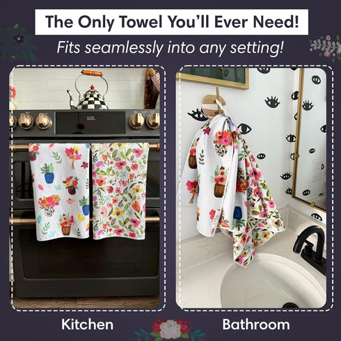 Set 2 crae. Microfiber Hand Towel & Washcloth of - Double-Sided, Waffle Weave, Super Absorbent, Lint-Free, Fast Drying