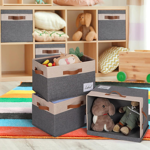 GhvyenntteS Large Storage Bins with Lids (3-Pack), Large Closet Storage Bin with Lid and 3 PU Handles, Foldable Baskets