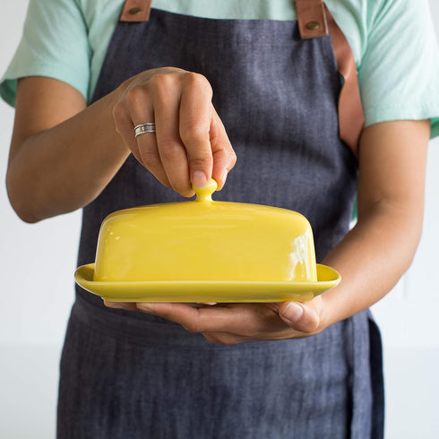 4.5 8 Now Designs Stoneware Rectangle Butter Dish with Lid, Lemon Yellow x