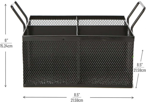 Mind Reader Utensil Accessory Caddy, Black Metal Mesh Organizer for Countertop, Office, Kitchen, 8.5" L x 8.5" W