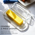7 Inches Countertop 1 Glass Butter Dish with Lid for - Crystal Glass Butter Keeper Elegant Clear Butter Holder Tray