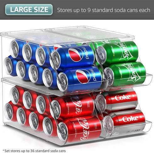 9 (4-Pack) Sorbus Soda Can Organizer for Refrigerator - Stackable Can Holder Dispenser with Lid for Fridge, Pantry