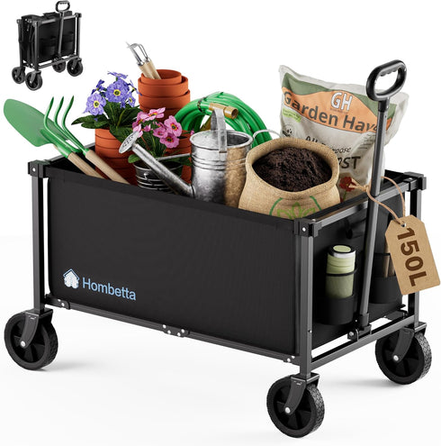 Collapsible Wagon Cart with Wheels, 150L Lightweight Foldable Utility Cart, Portable Rolling