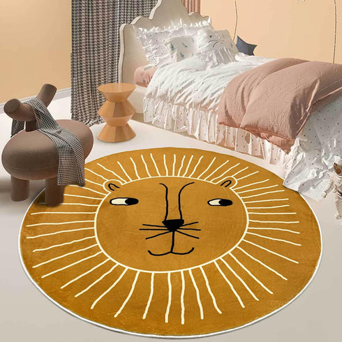 4Ft, USTIDE Kids Rug Round Round Lion Play Mat Non Slip Kids Circle Rug Soft Nursery Rug Wahable Floor Carpet