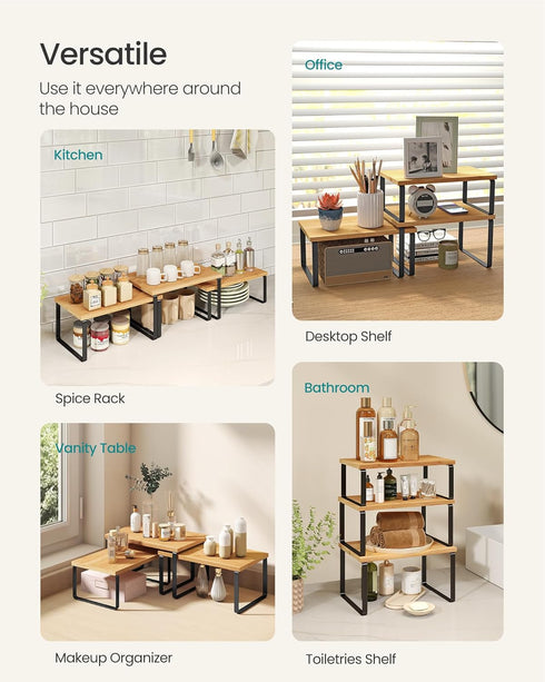 Set 3 Counter UKCS014YL03 SONGMICS Cabinet Organizer Shelf, of Kitchen Shelves, Kitchen Storage, Spice Rack, Stackable