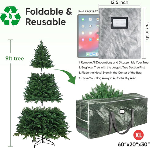 BALEINE 9 ft Christmas Tree Storage Bag, Heavy Duty Extra Large Bag with Reinforced Handles and Dual Zippers -
