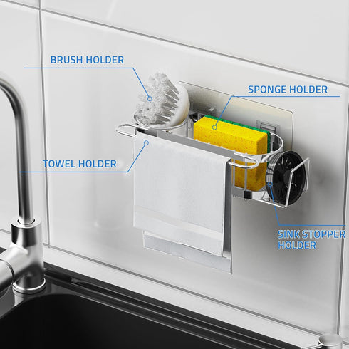 2 Cisily Kitchen Sink Caddy Sponge Holder in The Sink, Stainless Steel Kitchen Sink Organizer, Brush Holder, Dish Cloth