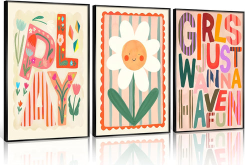 Boho Floral Sun Nursery Wall Art Girls Just Wanna Have Fun Positivity