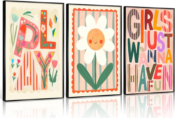 Boho Floral Sun Nursery Wall Art Girls Just Wanna Have Fun Positivity