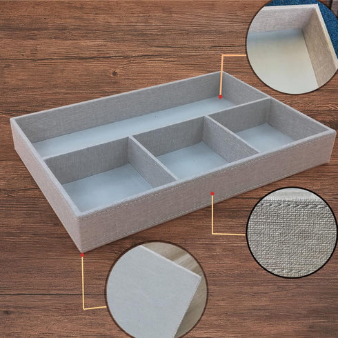 Desktop Storage Organizer, Nightstand or Dresser Organizer, Valet Tray with 4 Compartments, PU Leather, Pearl White