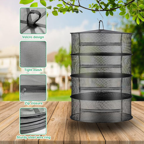 Herb Drying Rack Net Mesh with Black Zippers, 2ft Hydroponics Drying Rack for Plants and Herbs