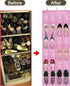 Over The Door Shoe Organizer: Space Saving Rack with 24 Pockets, Hook, and Hanging Shoe Holder (Pink)
