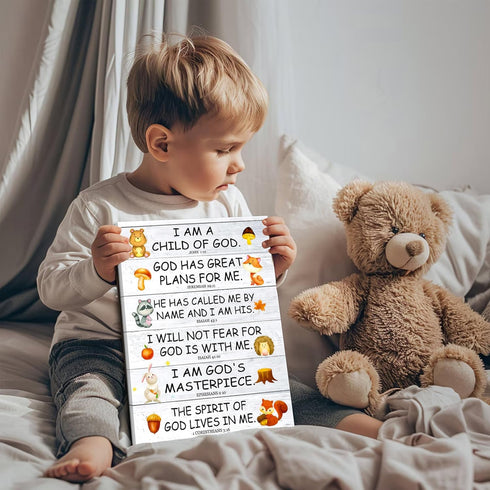 12x16in Scripture Canvas Wall Art for Kids Room Christian I Am a Child of God Bible Verse Wall Decor, Framed Religious