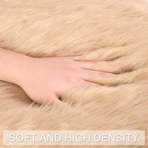uxcell Faux Fur Round Rug, Fluffy Area Mat, 3 x 3 Feet Khaki, Fluff Rugs for Bedroom Floor Sofa Living Room