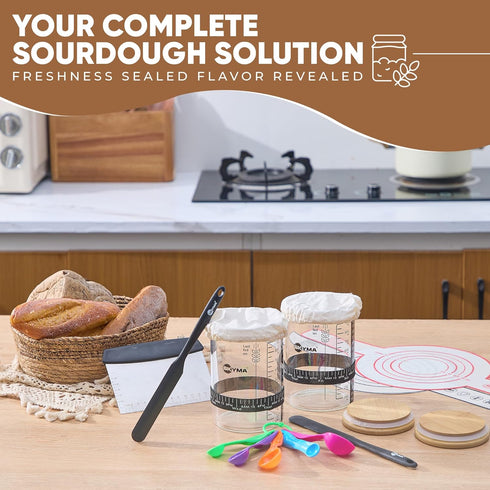 2 Pack 34 oz, 2 Set, 5x Sourdough Starter Kit - Sturdy Sourdough Starter Jar with Bread Slings, Spatula Measuring