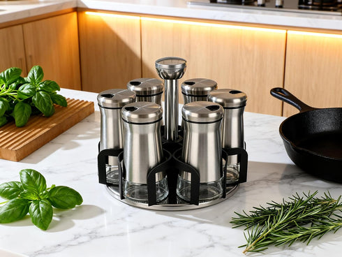 360 6pcs Rotating Spice RackSpice Rack Organizer for Cabinet - Includes Glass Spice Jars and Labels,Spice Storage