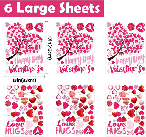 Ivenf Valentines Day Decorations Heart Window Clings Decor, Large Red Pink Heart Tree for Kids Home