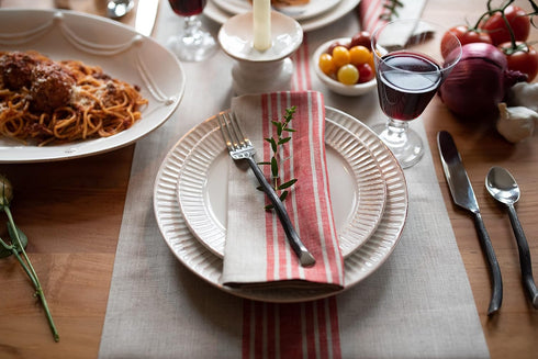 Solino Home Linen Striped Table Runner 48 Inches - 100% Pure Linen Red and Natural Small Table Runner for Dresser