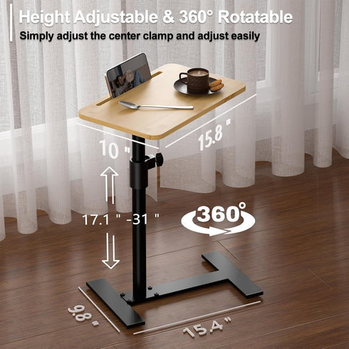 360 (1, Sofa Armrest Tray Table - Bamboo Swivel TV Trays - Height Adjustable Side Table for Bed or Chair with Phone