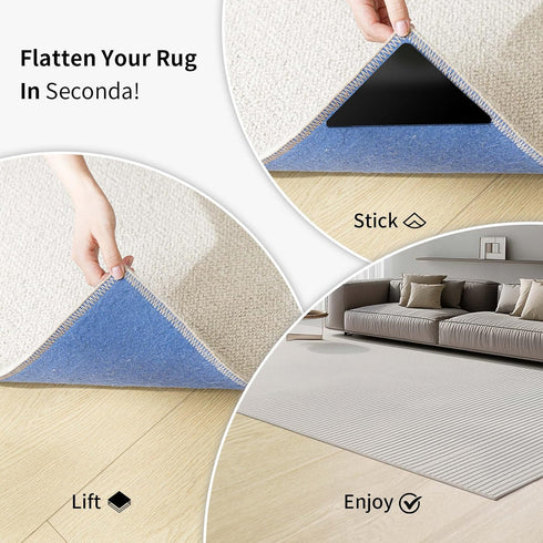 12PCS Non Slip Rug Grippers, Anti Slip Carpet Pads for Hardwood Floors/Tile/Mats, Keep Area Rugs Flat and Easily Peel