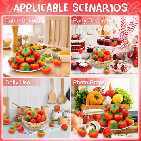 Meiwlong 27 1.5 Inch Pcs Small Artificial Tomatos,Mini Fake Tomato for Decoration, Realistic Plastic Fake Fruits