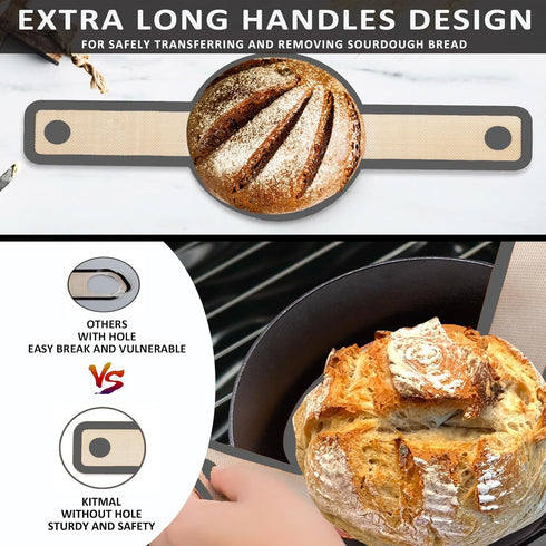 Silicone Bread Sling: KITMAL Non Stick Baking Mat for Dutch Oven, Reusable with Long Handles for Sourdough Baking