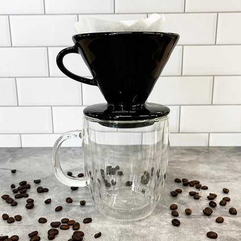 Ceramic Coffee Dripper, Pour Over Ceramic Coffee Maker for 1-4 Cup Slow Brewing Accessories (Black)