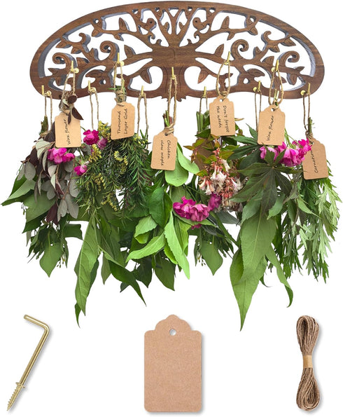 LkNNYY8 Rustic Herb Drying Rack Hanging,Wooden Tree of Life Dried Herb Flowers Rack