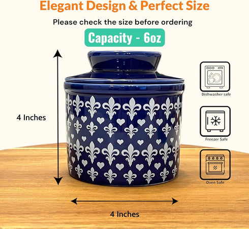Countertop, Counter Butter Crock with Lid for Butter Keeper Crock with Water, French Butter Dish Ceramic, Butter Holder